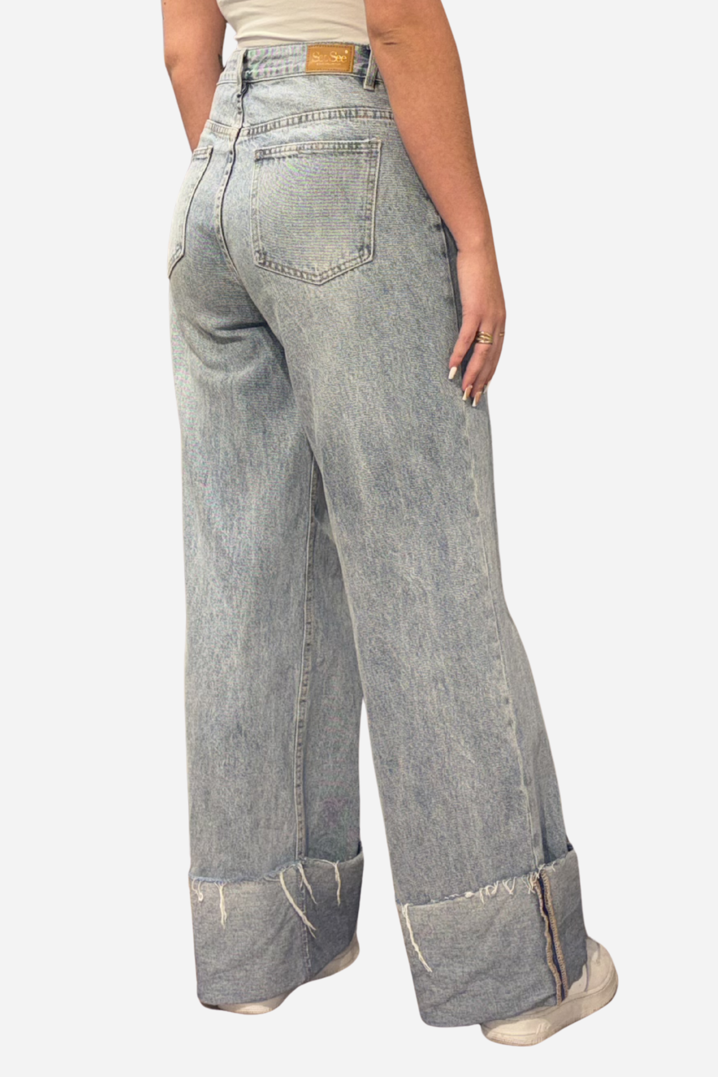 Folded wide leg jeans