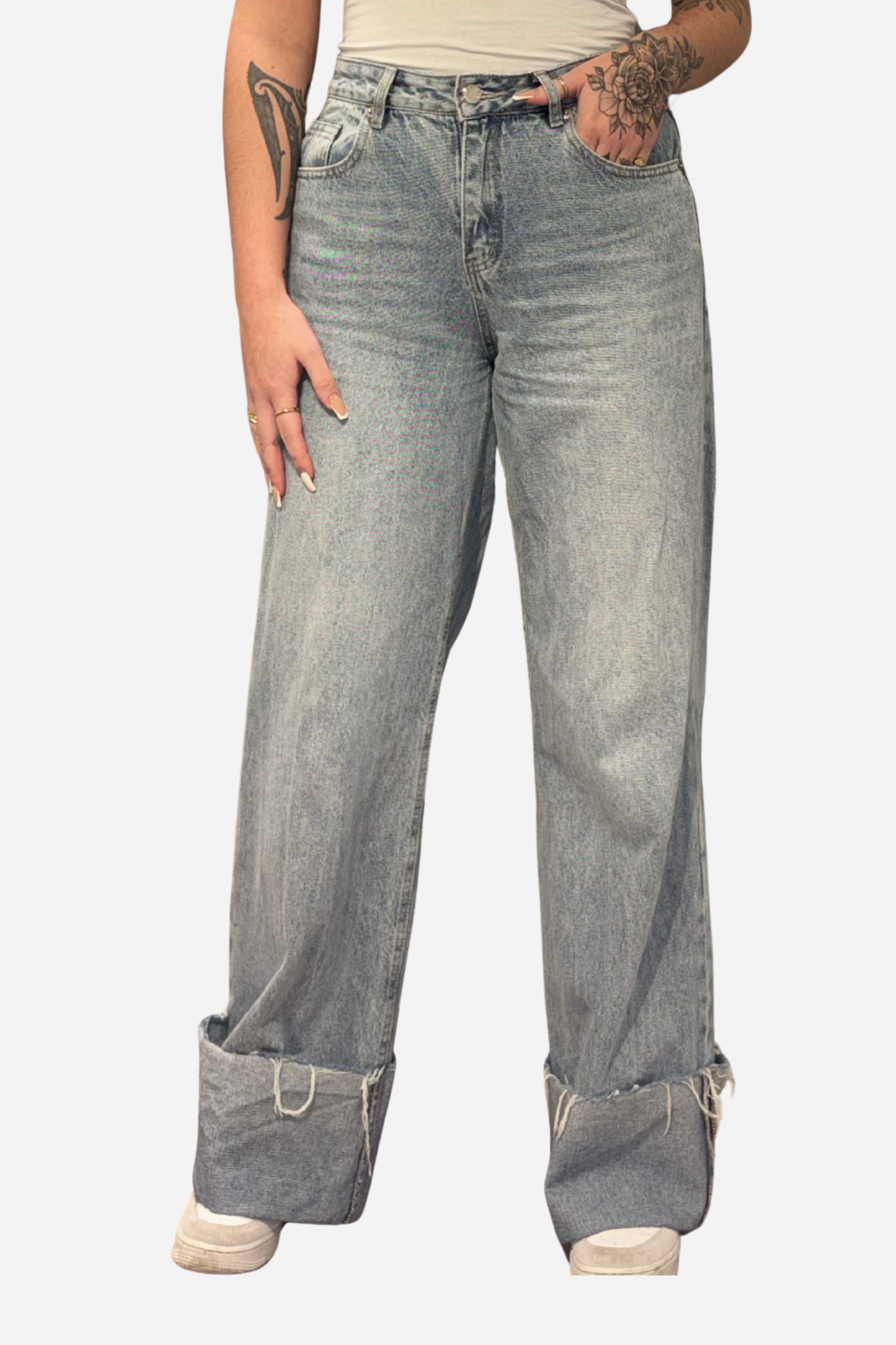 Folded wide leg jeans