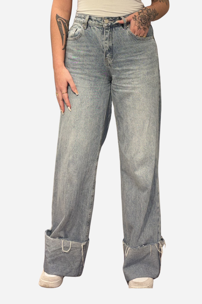 Folded wide leg jeans