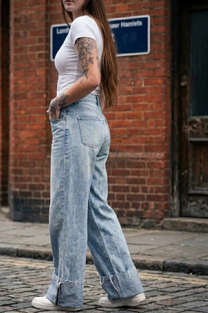Folded wide leg jeans