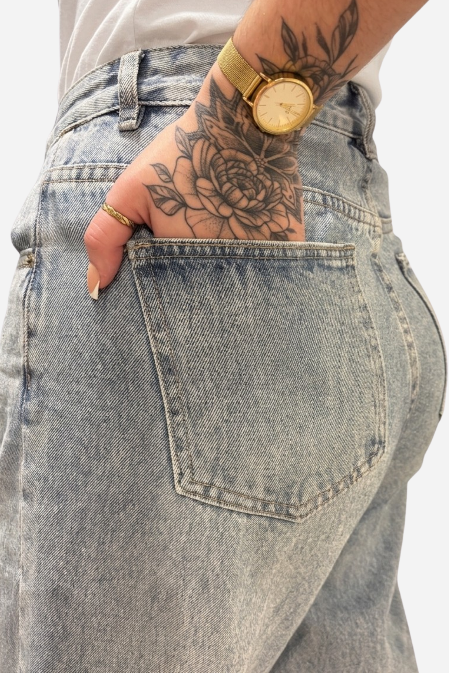 Folded wide leg jeans